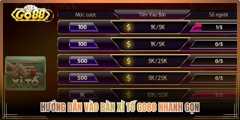 Hướng dẫn vào bàn Xì Tố Go88 nhanh gọn